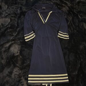 Vintage Navy Dress with Striped Accents